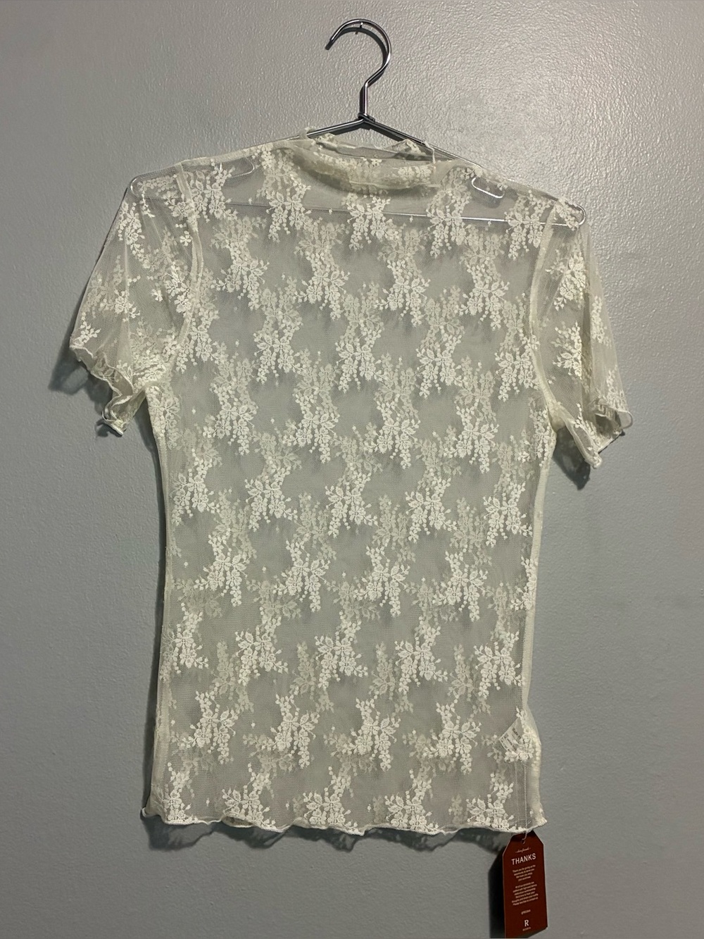 Reoria Lace Mesh Top NWT Large White Sheer Floral Mock Neck Fairy Y2K Coquette